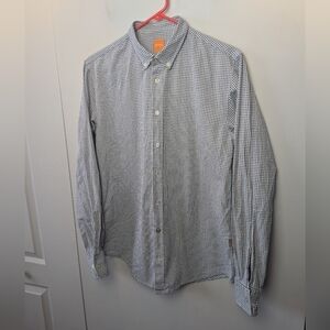 HUGO BOSS Slim Fit Men Button Down Shirt Blue White Size Medium 100% Cotton